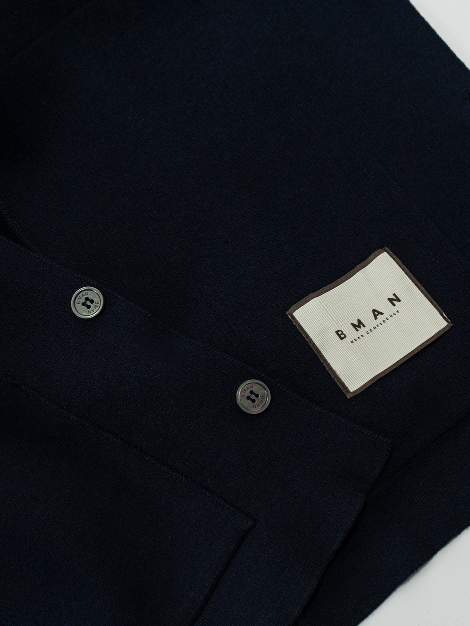 Pulover Bumbac Natural Barbati Bleumarin Tip Jacheta Cu Nasturi BMan0022 (10)