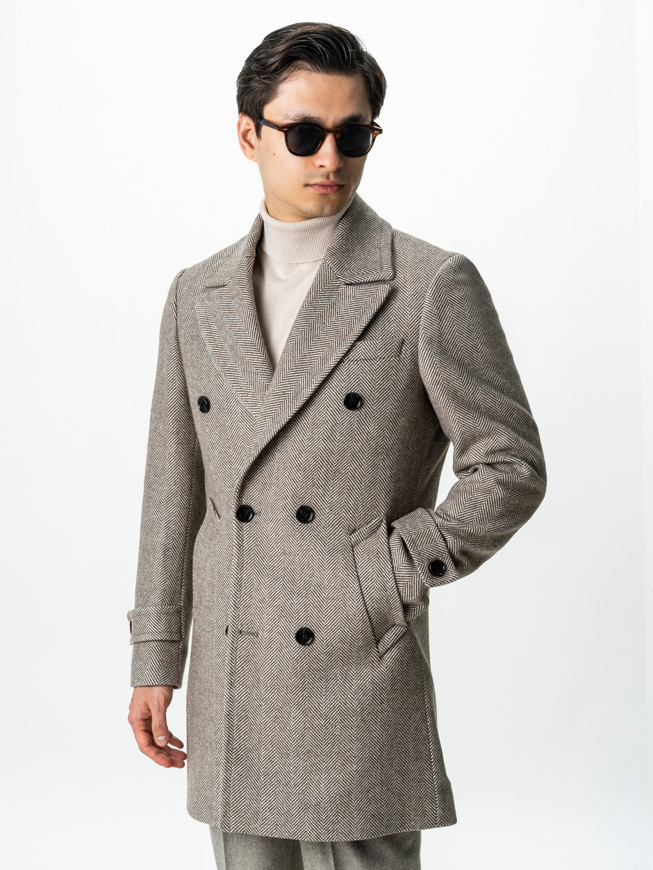 Palton Barbati La Doua Randuri Herringbone Din Lana Maro Cafeniu BMan0007 (7)