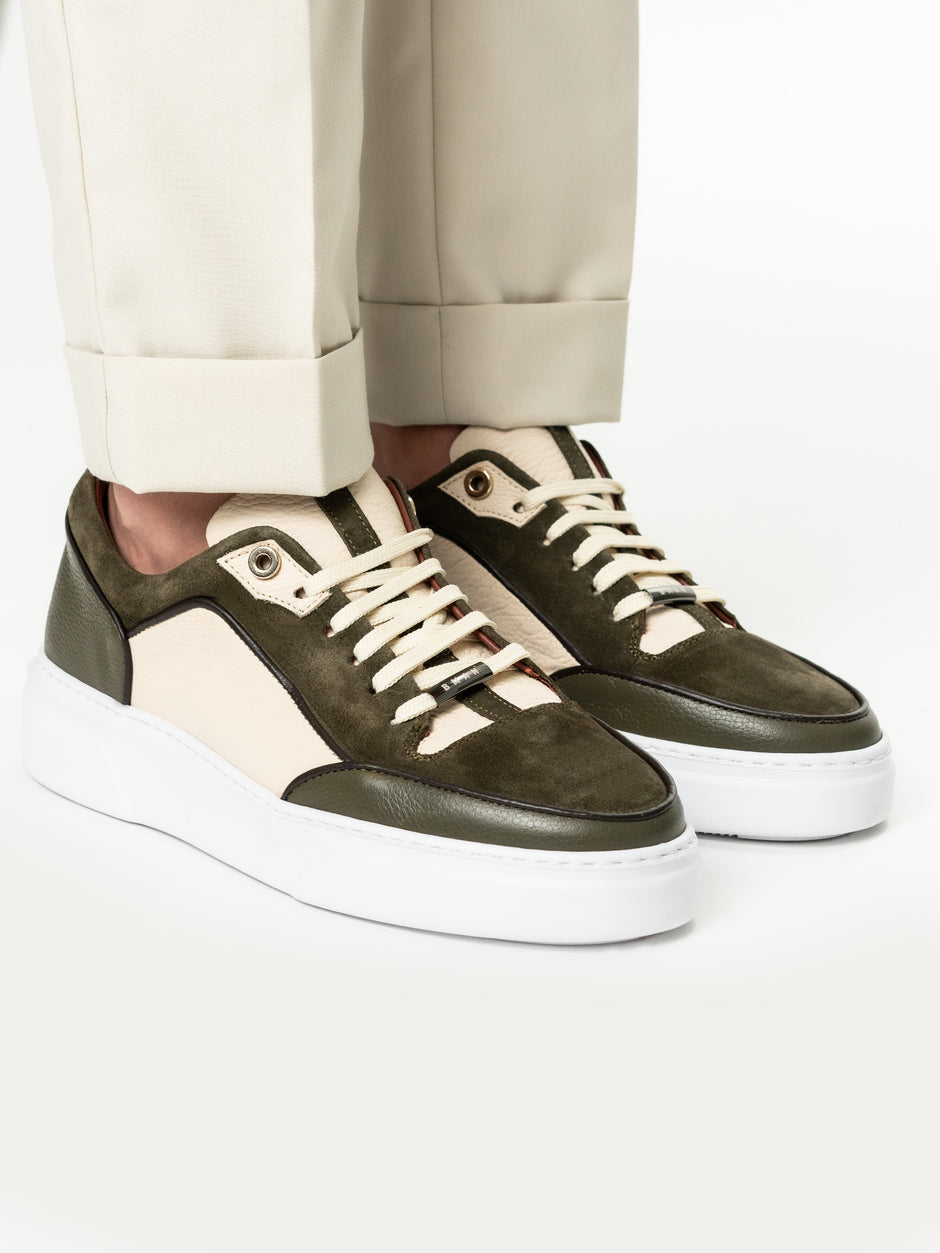 Pantofi Casual Barbati Sneakers Verde & Crem Din Piele Naturala Flother Bman0407 (6)