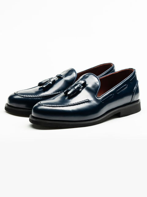 Mocasini Barbati Tassel Loafers Albastru Bleumarin Semilucios 100% Piele Naturala BMan215
