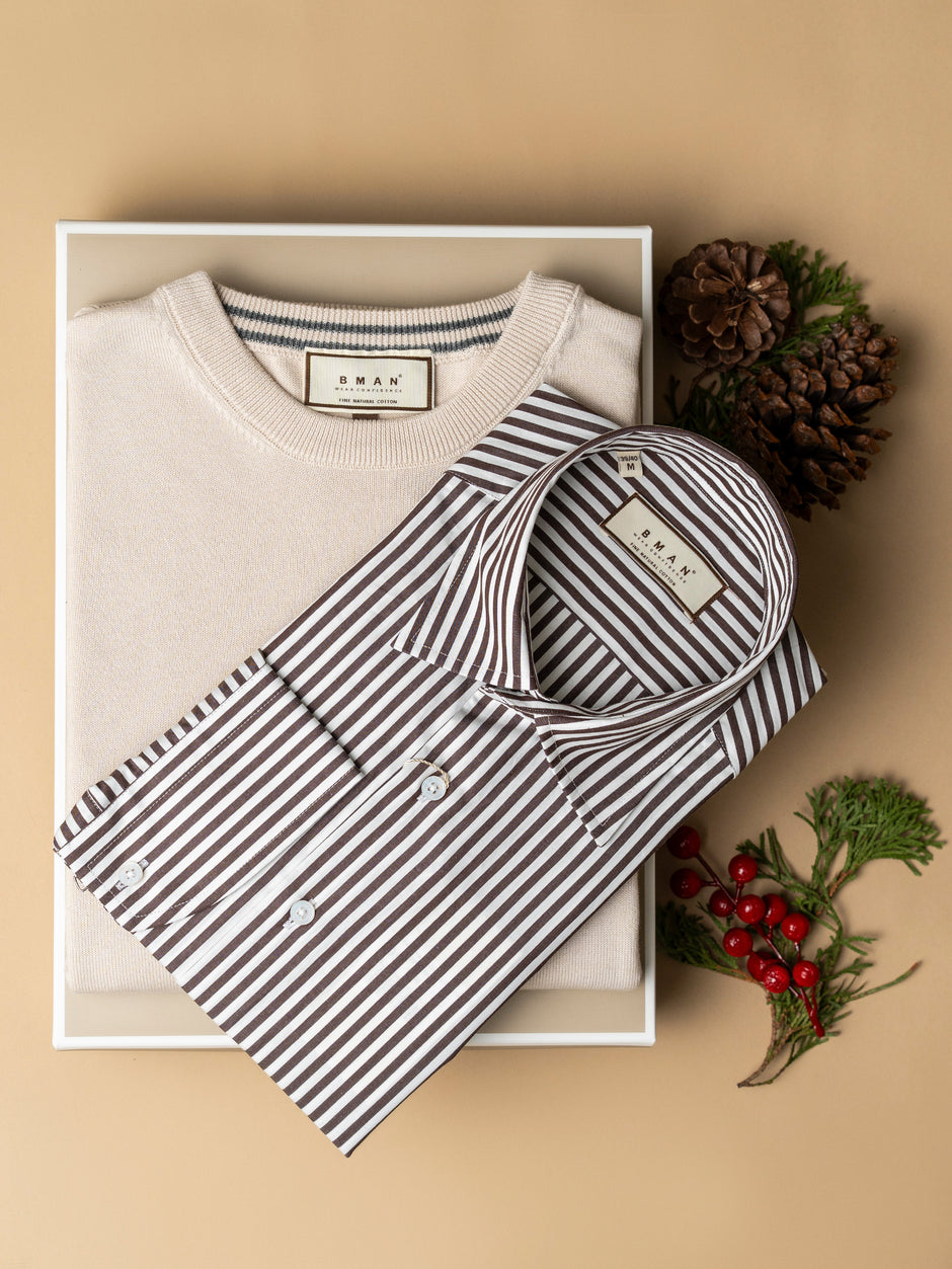 Pachet Cadou Barbati Camasa Bumbac Si Pulover Bman0075 (1)