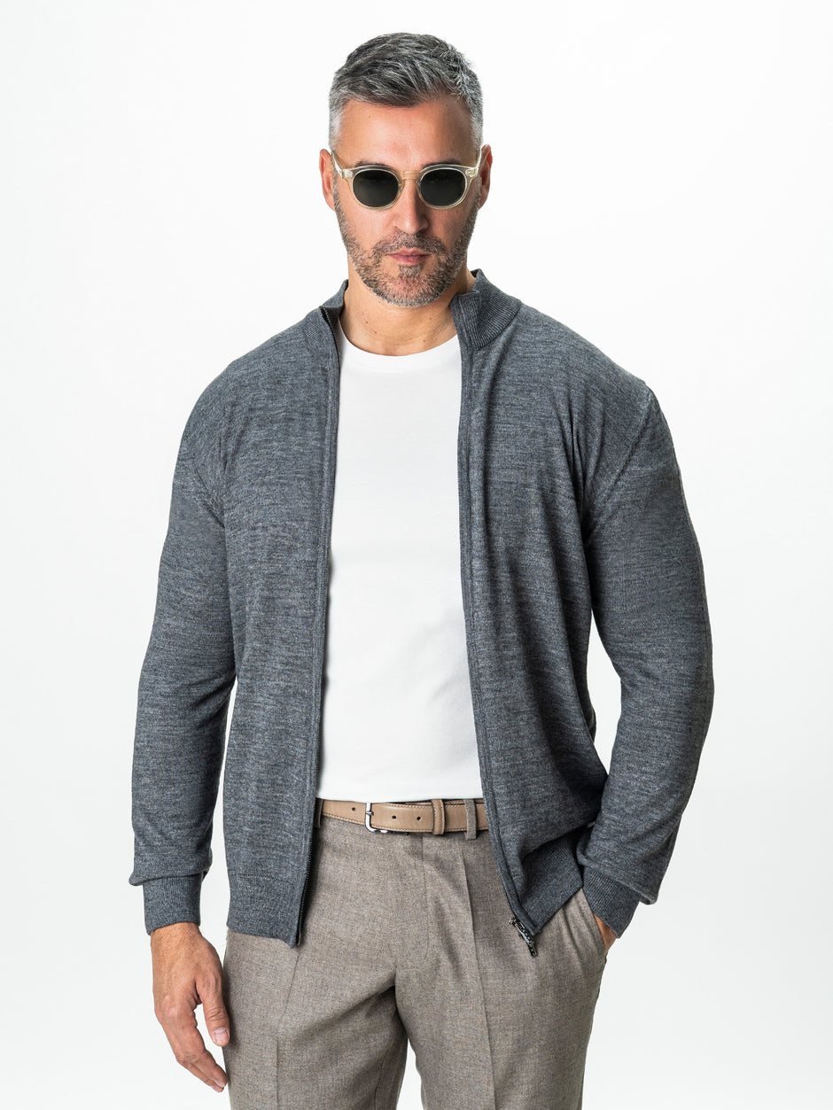 Pulover Cu Fermoar Lung Barbati Gri Din Lana Merinos Falco BMan0005 (5)
