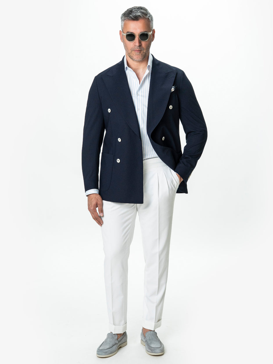 Sacou Barbati Bleumarin Double Breasted Nasturi Albi BMan0081 (1)