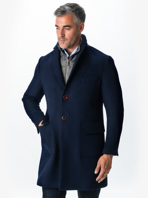 Palton Barbati Albastru Indigo 100% Lana Finitura Felice Cu Vesta Detasabila BMan113