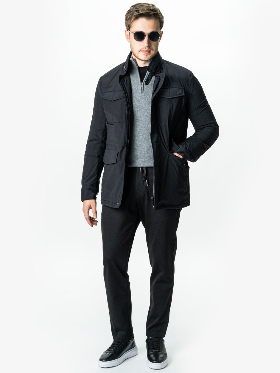 Pantaloni Casual Negri Barbati Full Stretch Cu Snur BMan0012 (7)