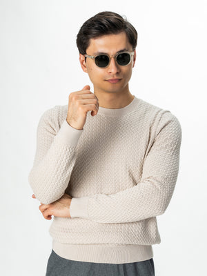 Pulover Barbati Crem din Bumbac cu Model Impletit BMan0103