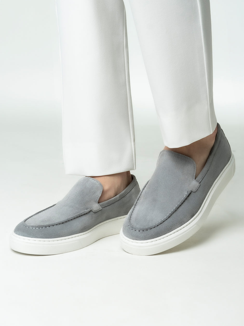 Mocasini Smart Casual Barbati Gri Din Piele Intoarsa BMan223 (2)