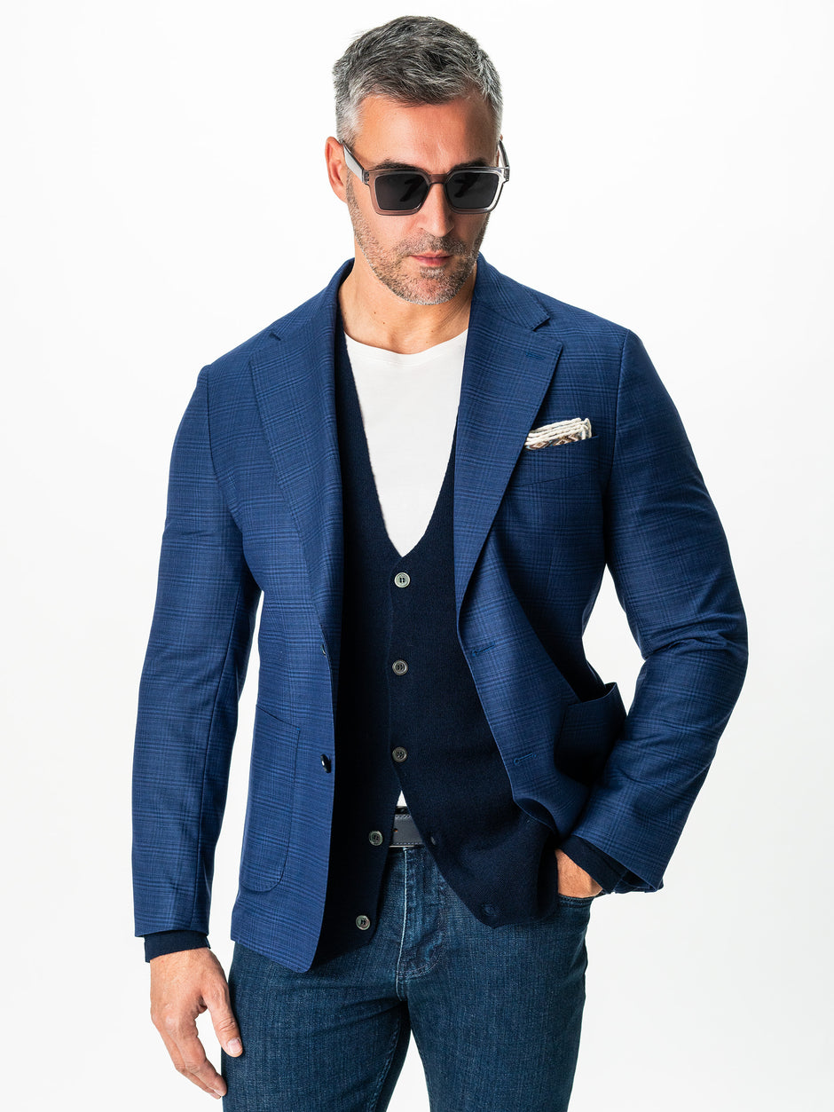 Pulover Bleumarin Barbati Cu Nasturi Tip Cardigan Din Lana Merinos BMan0017 (2)
