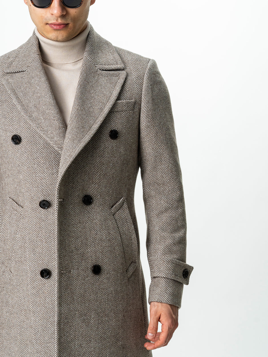 Palton Barbati La Doua Randuri Herringbone Din Lana Maro Cafeniu BMan0007 (6)