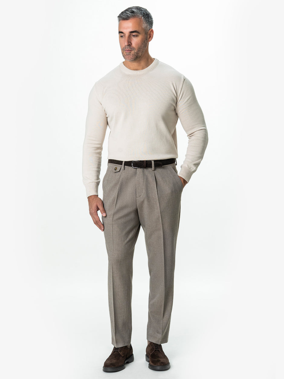 Pantaloni Eleganti Barbati Bej Din Lana Pentru Toamna BMan0103 (4)