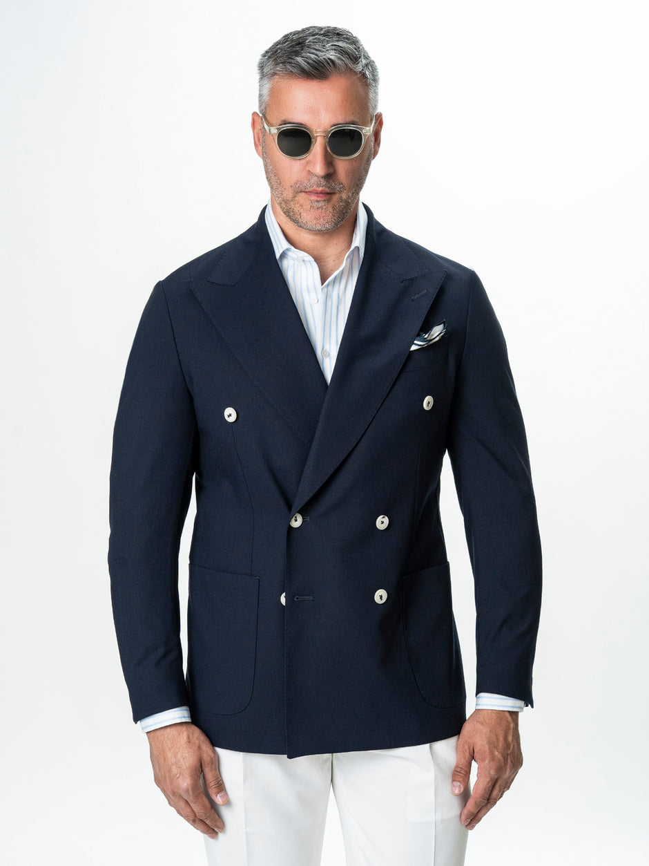 Sacou Barbati Bleumarin Double Breasted Nasturi Albi BMan0081 (2)