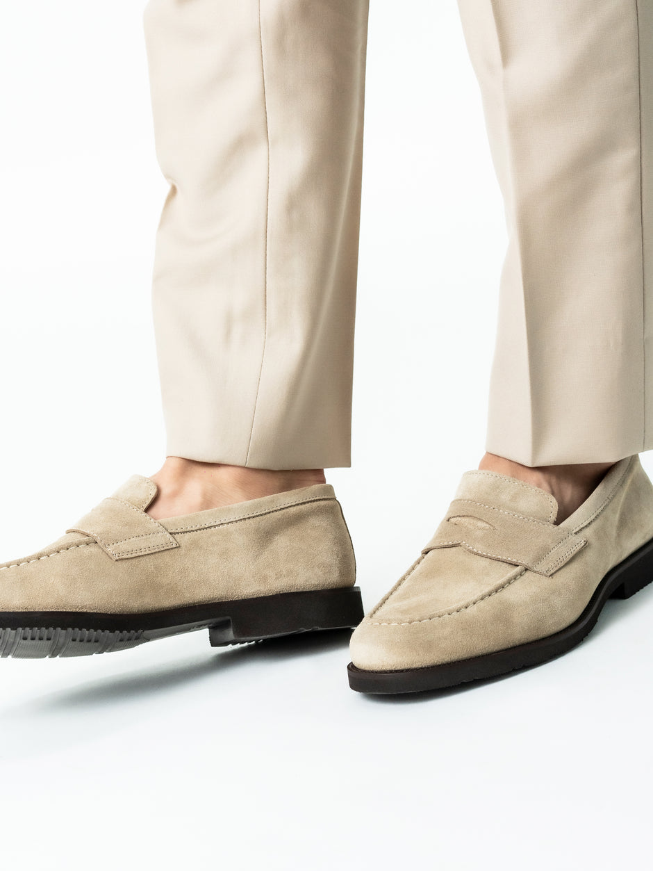 Mocasini Crem Barbati Penny Loafers Din Piele Intoarsa BMan220 (9)