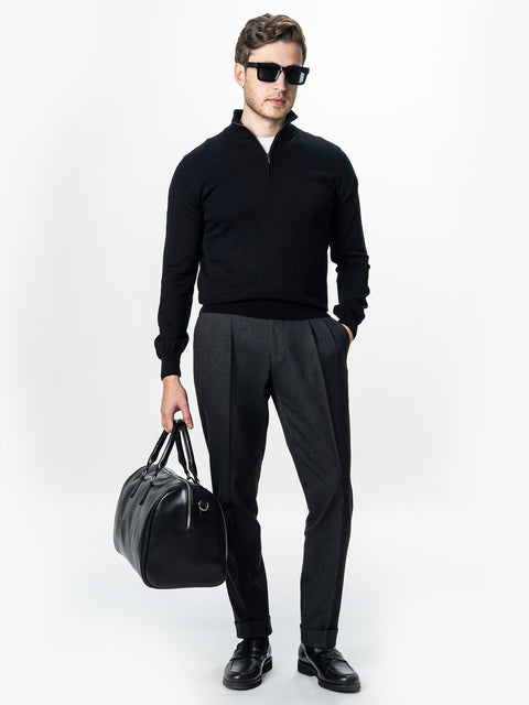 Pulover Cu Fermoar Office Barbati Negru Bumbac Levent Cottone BMan0001
