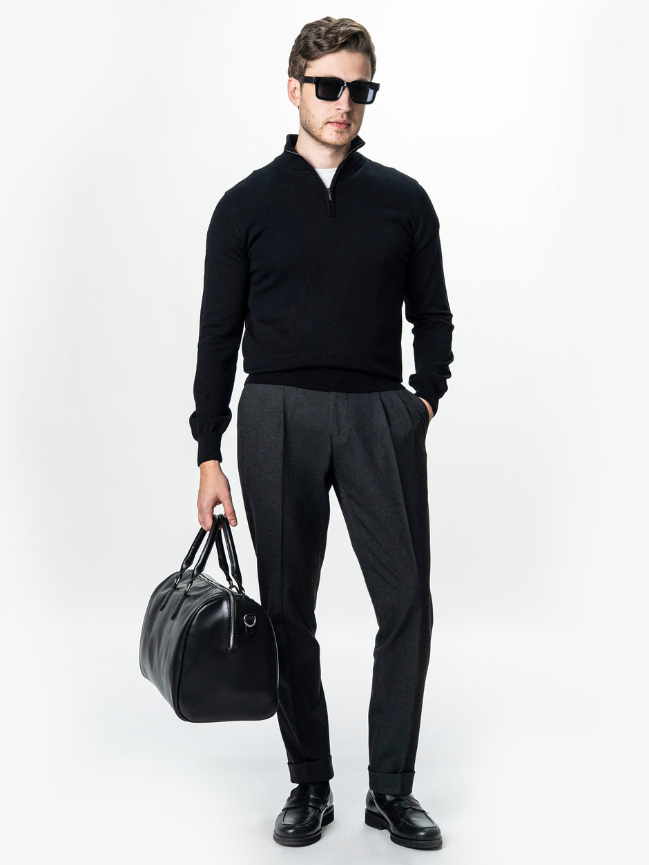 Pulover Cu Fermoar Office Barbati Negru Bumbac Levent Cottone BMan0001 (1)