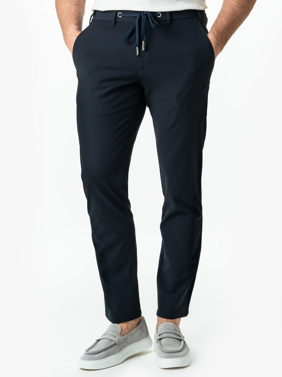 Pantaloni Casual Bleumarin Flexo Cu Snur Barbati Spandex All Season BMan708 (1)