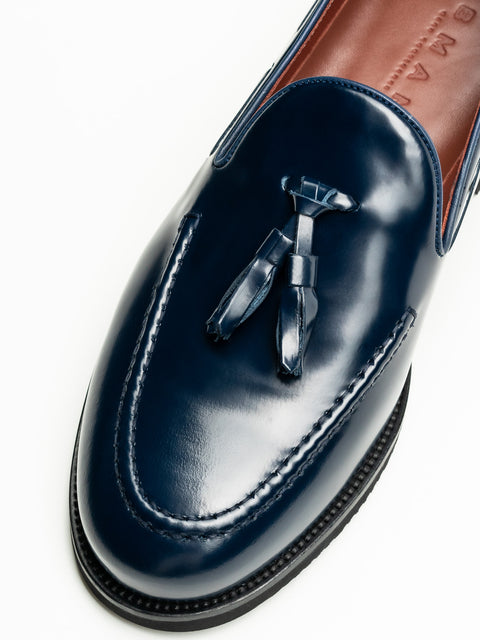 Mocasini Barbati Tassel Loafers Albastru Bleumarin Semilucios 100% Piele Naturala BMan215 (6)