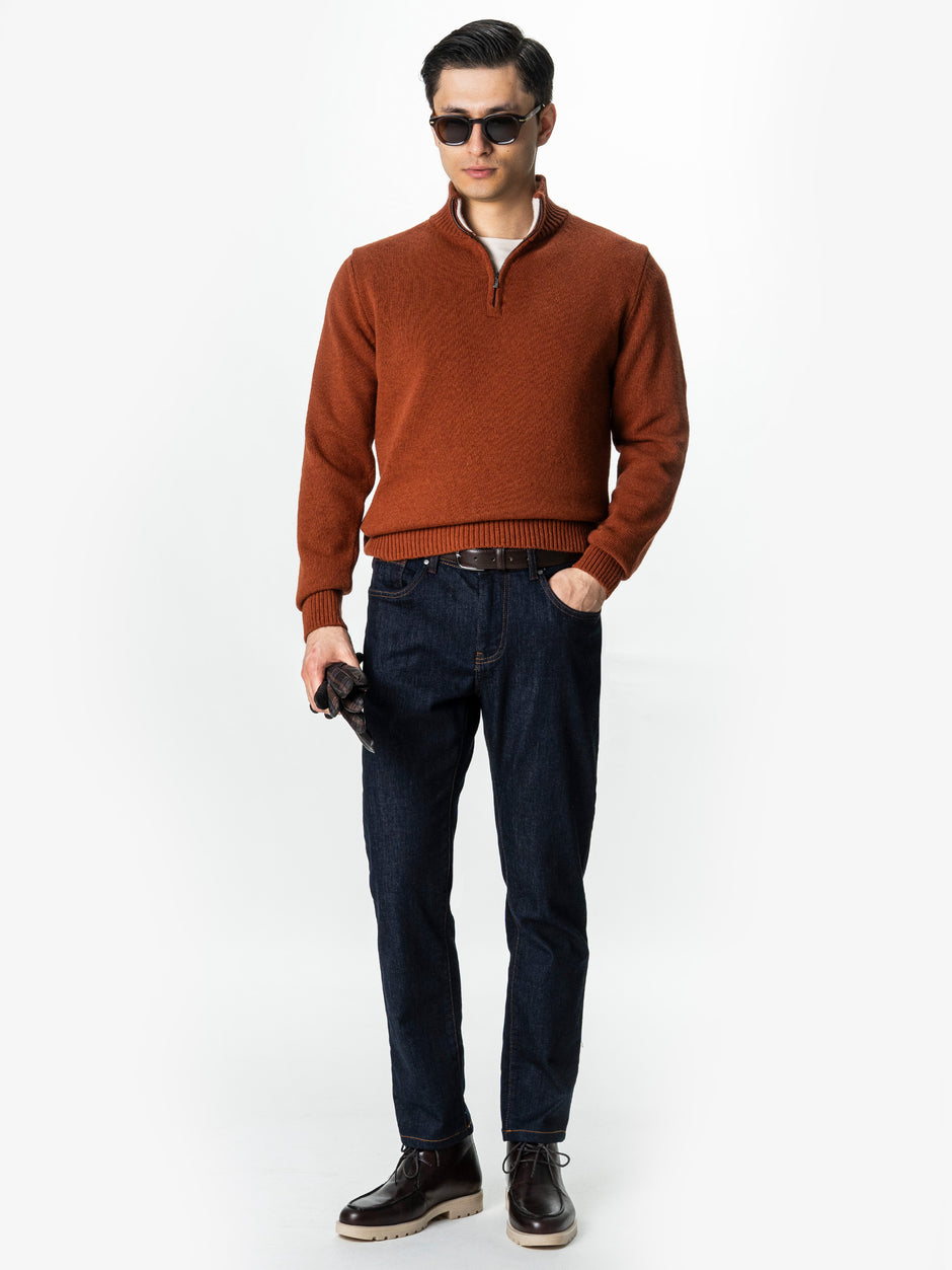 Pulover Caramiziu Barbati 100% Lana Lambswool Cu Fermoar BMan0027 (5)