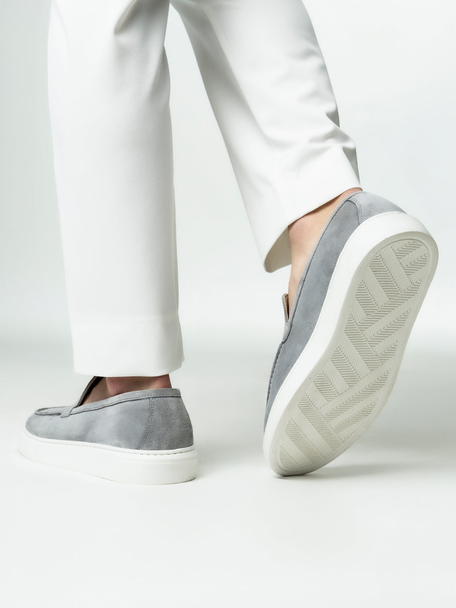 Mocasini Smart Casual Barbati Gri Din Piele Intoarsa BMan223 (9)