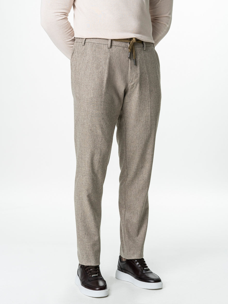 Pantaloni Barbati Cappuccino Din Lana Cu Sistem Dublu De Inchidere BMan0015 (5)
