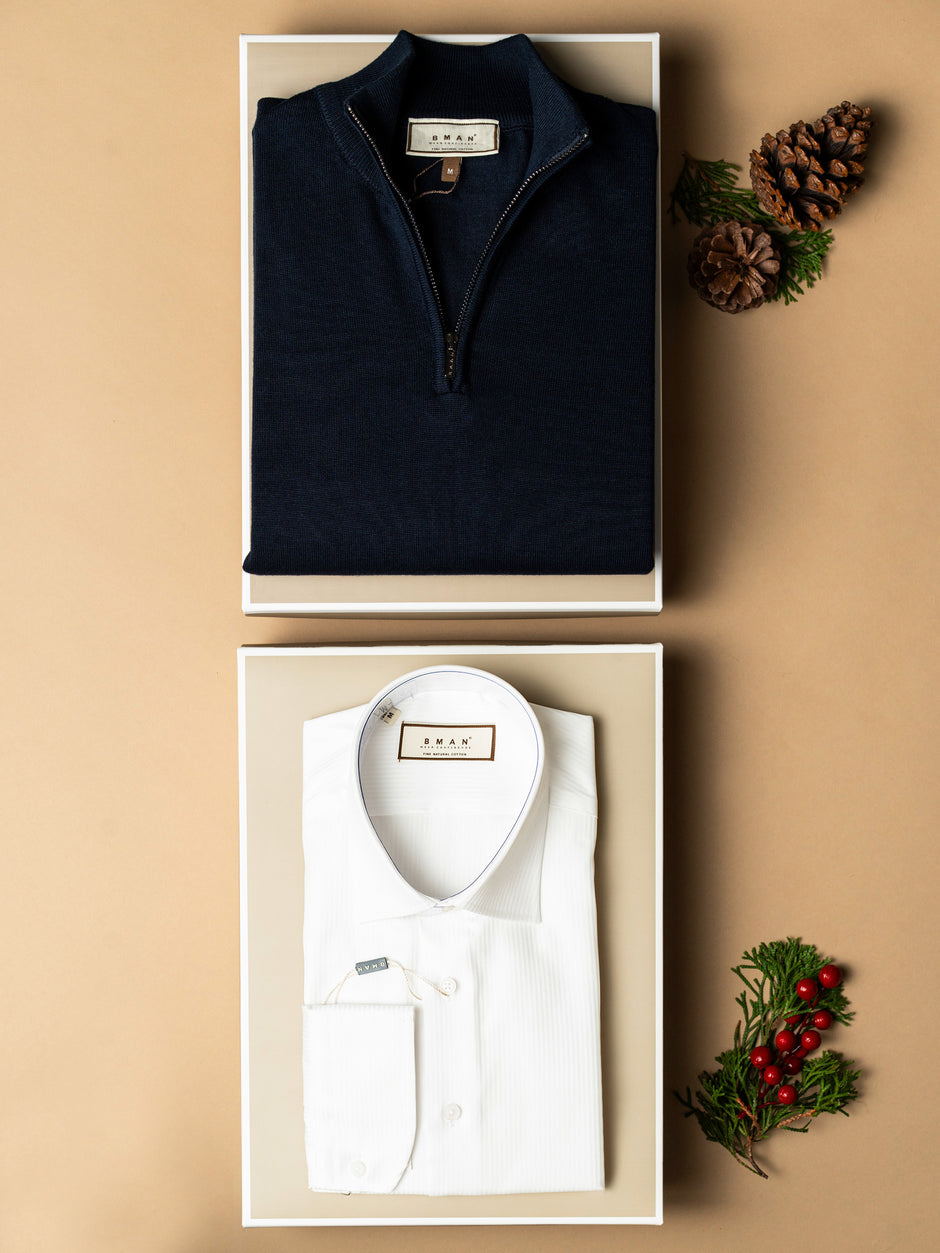 Pachet Cadou Barbati Pulover Cu Fermoar Si Camasa Bumbac Bman0008 (2)