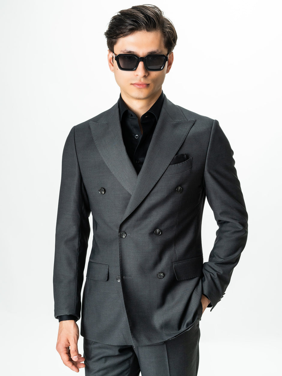 Costum Barbati La Două Randuri Gri Inchis Formal Lana Sarto BMan0023 (10)