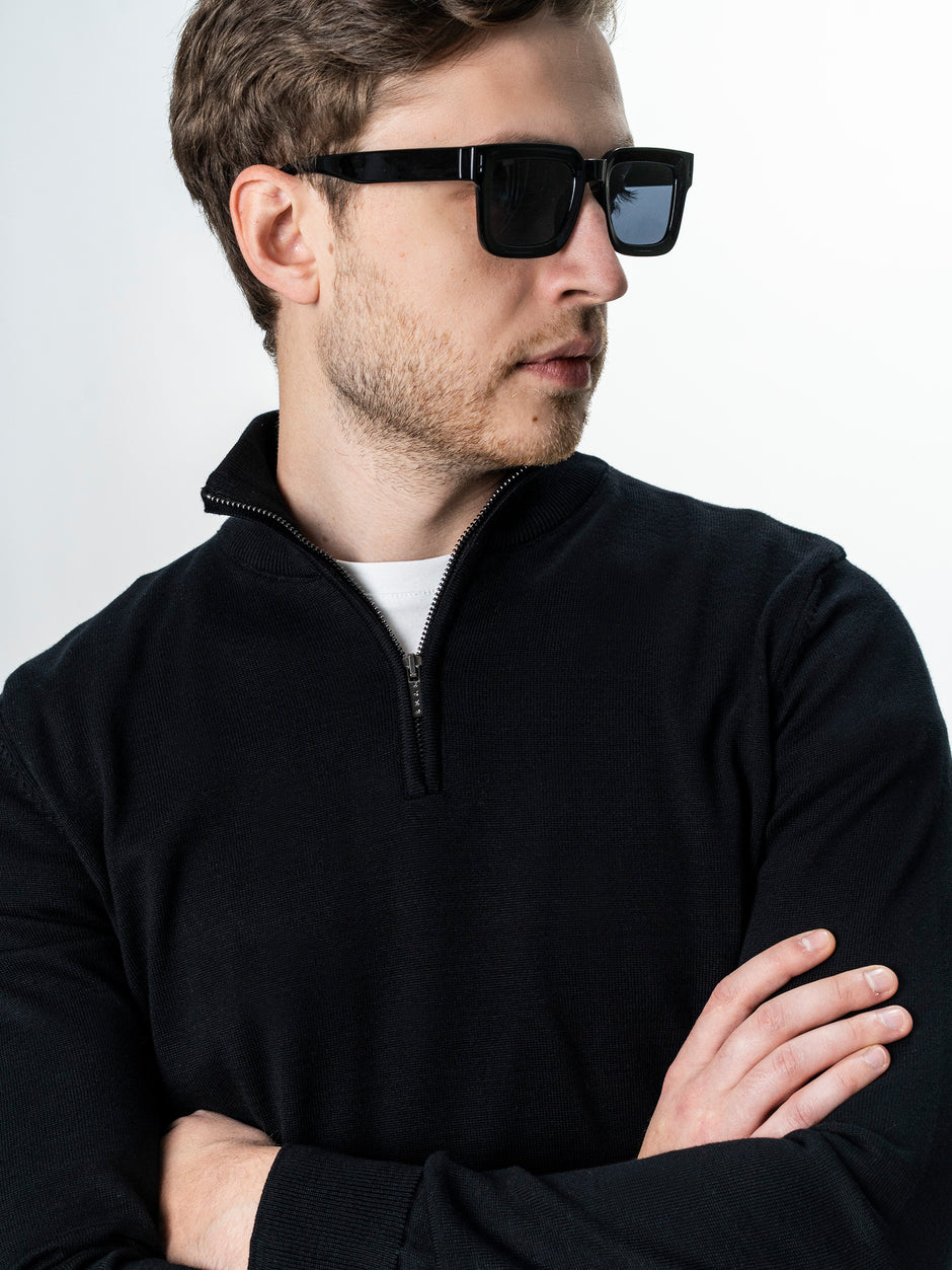 Pulover Cu Fermoar Office Barbati Negru Bumbac Levent Cottone BMan0001 (3)