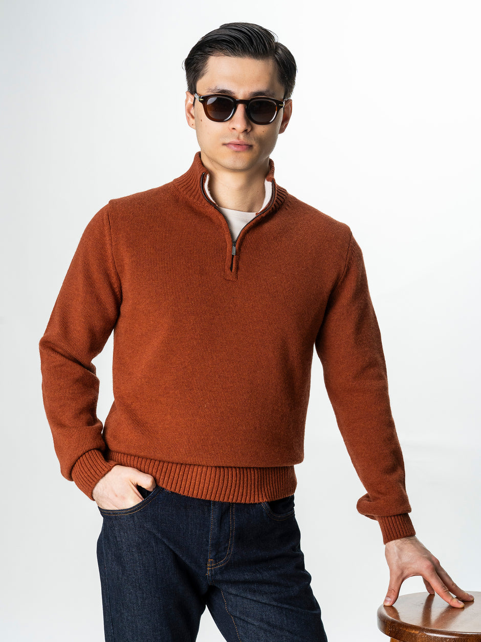 Pulover Caramiziu Barbati 100% Lana Lambswool Cu Fermoar BMan0027 (6)