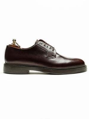 Pantofi Eleganti Barbati Derby Din Piele Cafenii Semi Lucios BMan0419