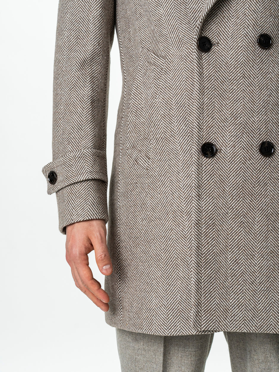 Palton Barbati La Doua Randuri Herringbone Din Lana Maro Cafeniu BMan0007 (8)