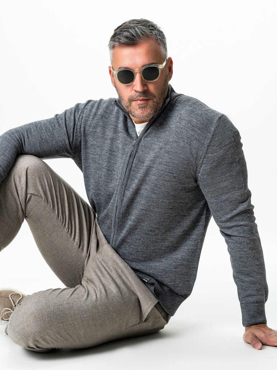 Pulover Cu Fermoar Lung Barbati Gri Din Lana Merinos Falco BMan0005 (4)