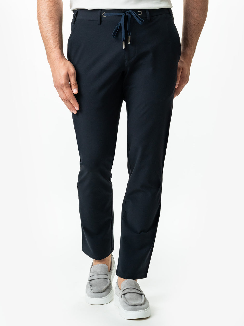 Pantaloni Casual Bleumarin Flexo Cu Snur Barbati Spandex All Season BMan708 (4)