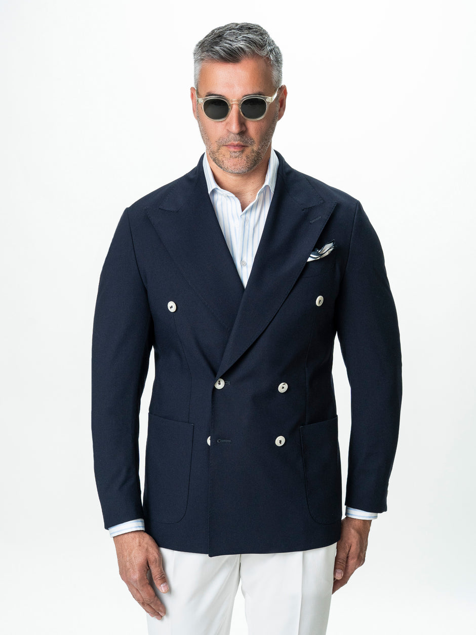 Sacou Barbati Bleumarin Double Breasted Nasturi Albi BMan0081 (10)
