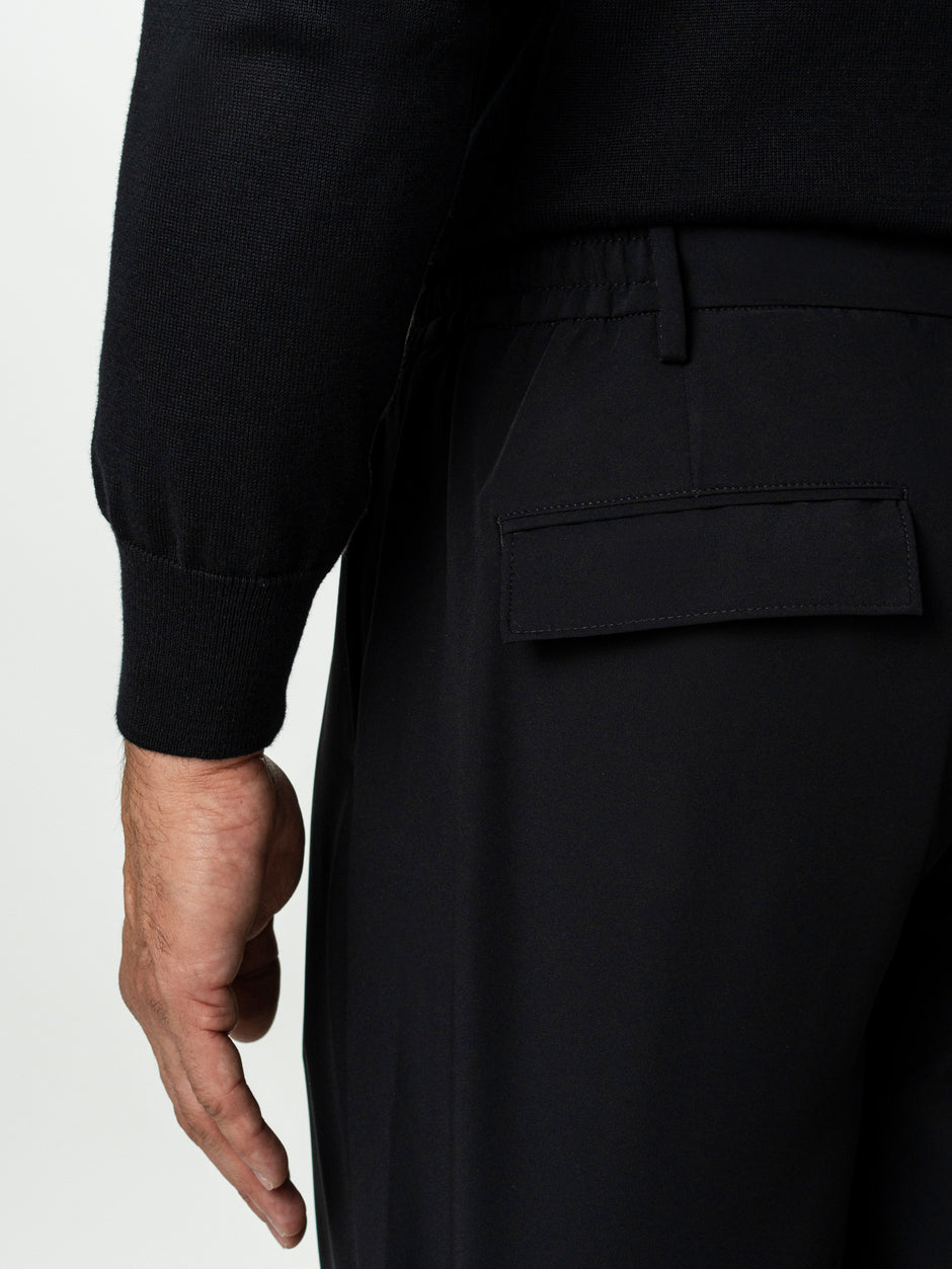 Pantaloni Casual Barbati Negri Din Spandex Cu Snur BMan0102 (6)