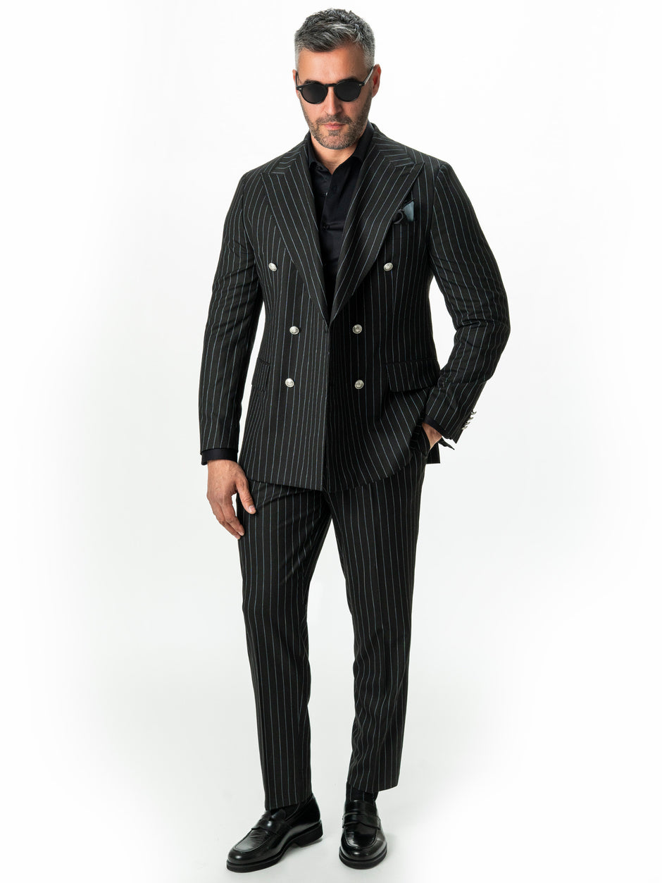 Costum Barbati Negru Elegant In Dungi  Doua Randuri BMan0022 (12)