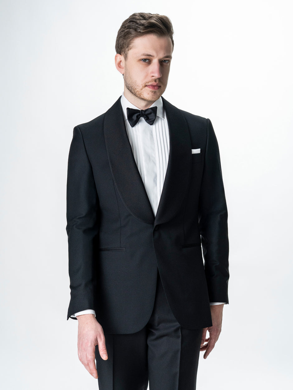 Costum Barbati Smoking Negru Lana Vitale Super110 BMan343 (5)