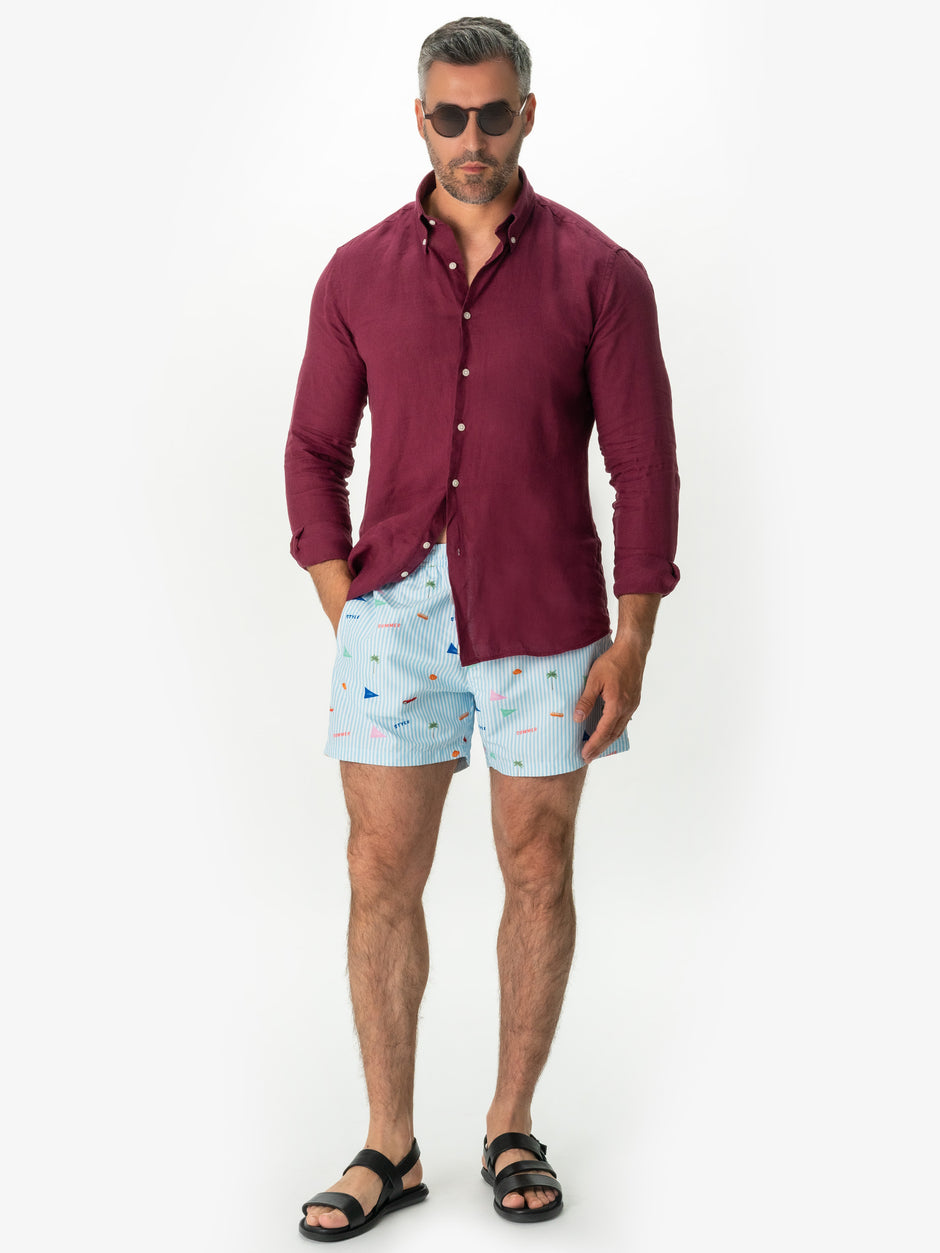 Pantaloni Barbati de Plaja Bleu Cu Imprimeu Impermeabili BMan169 (3)