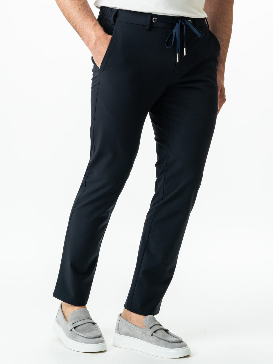 Pantaloni Casual Bleumarin Flexo Cu Snur Barbati Spandex All Season BMan708 (6)