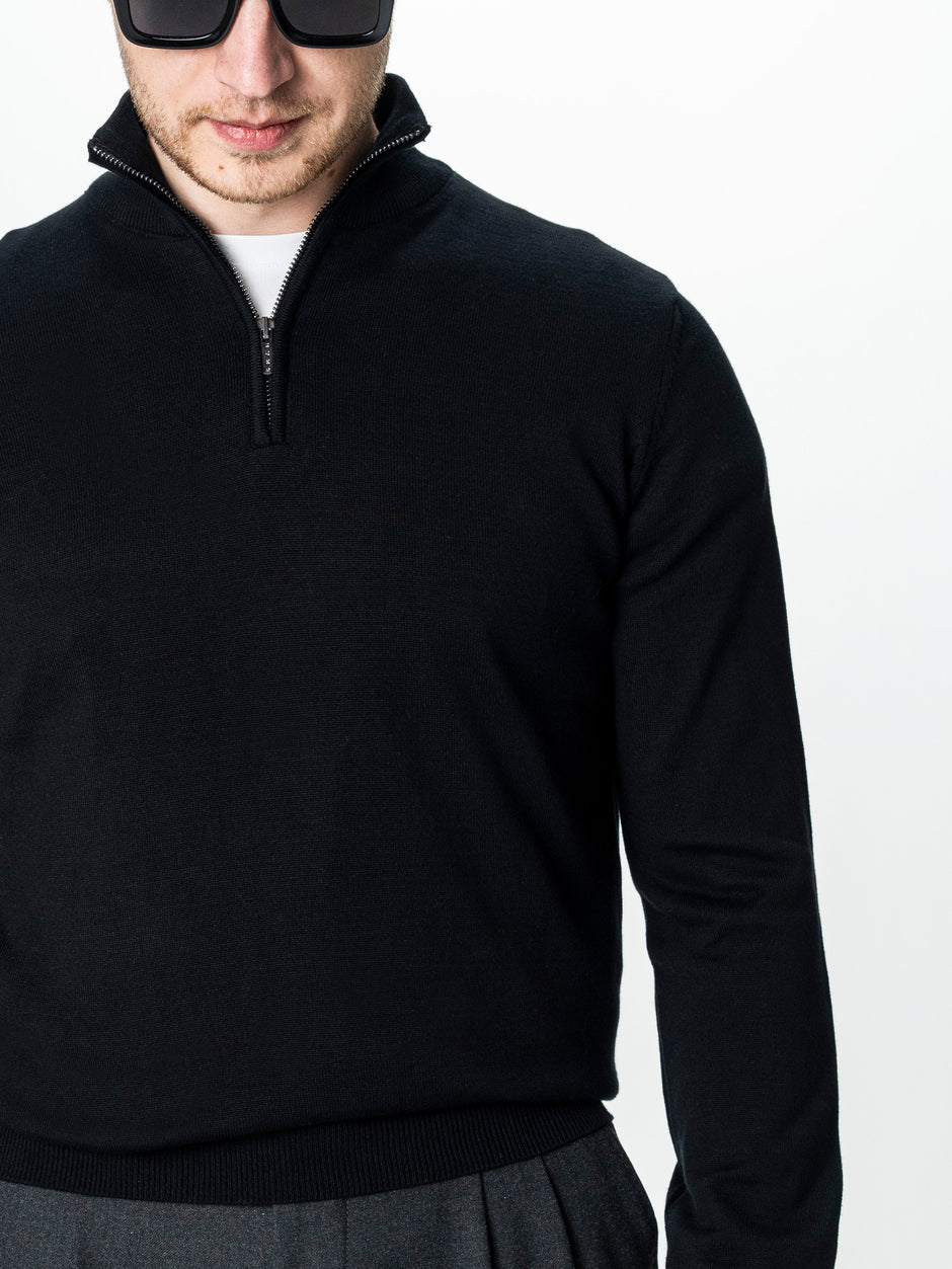 Pulover Cu Fermoar Office Barbati Negru Bumbac Levent Cottone BMan0001 (5)