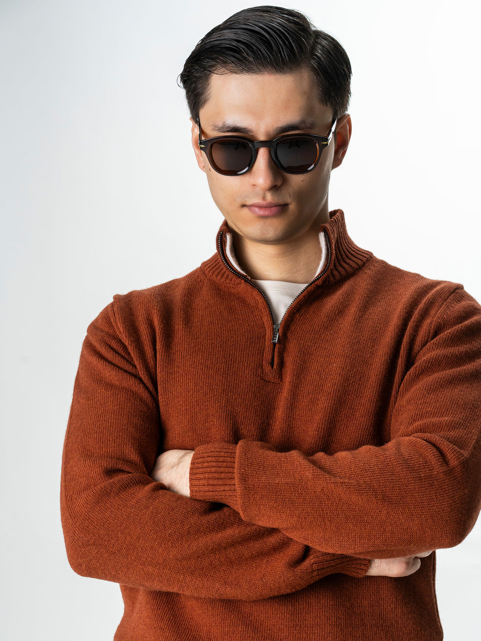 Pulover Caramiziu Barbati 100% Lana Lambswool Cu Fermoar BMan0027 (3)