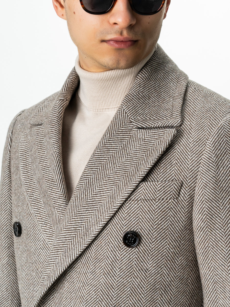 Palton Barbati La Doua Randuri Herringbone Din Lana Maro Cafeniu BMan0007 (3)