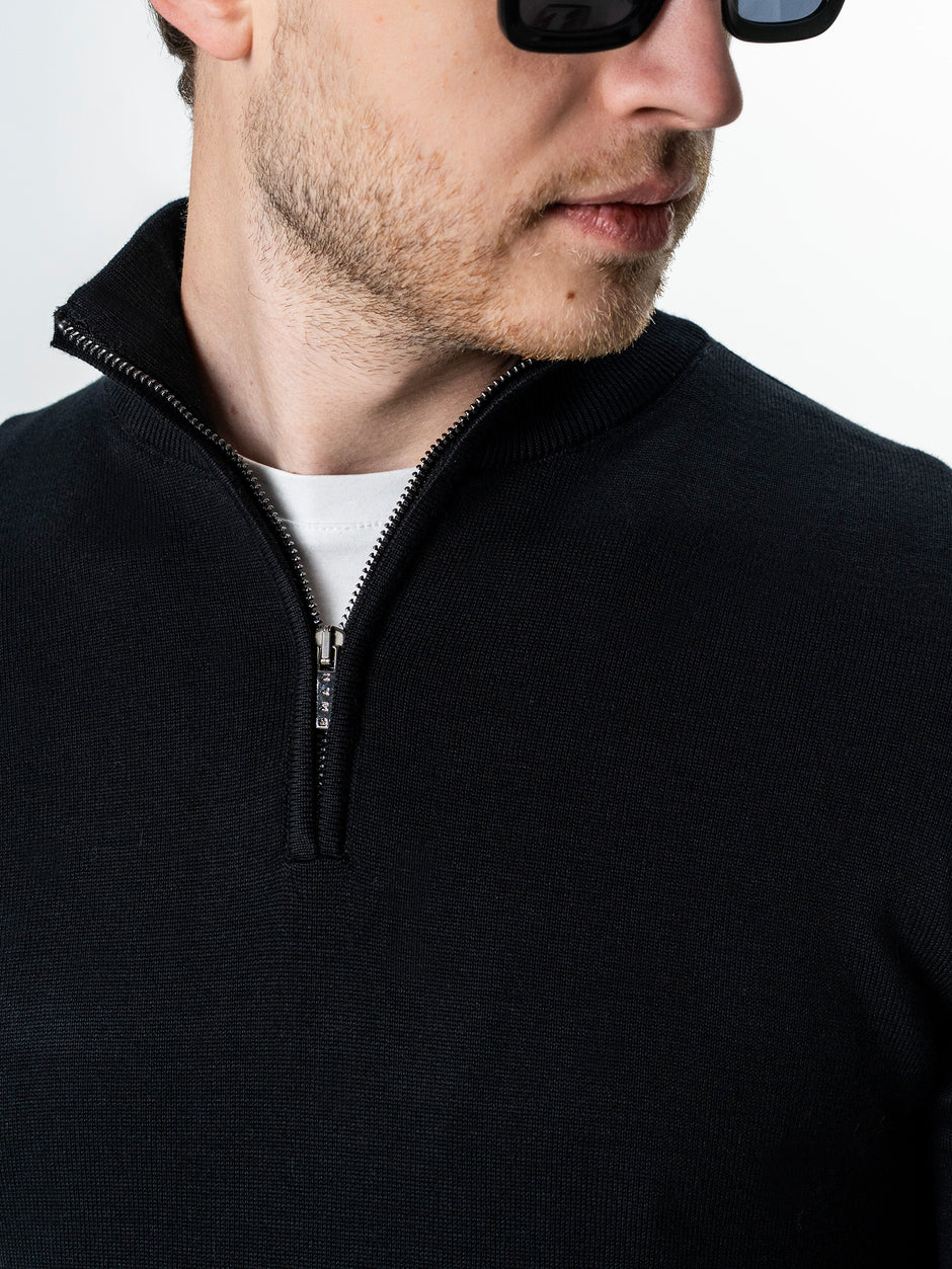 Pulover Cu Fermoar Office Barbati Negru Bumbac Levent Cottone BMan0001 (6)