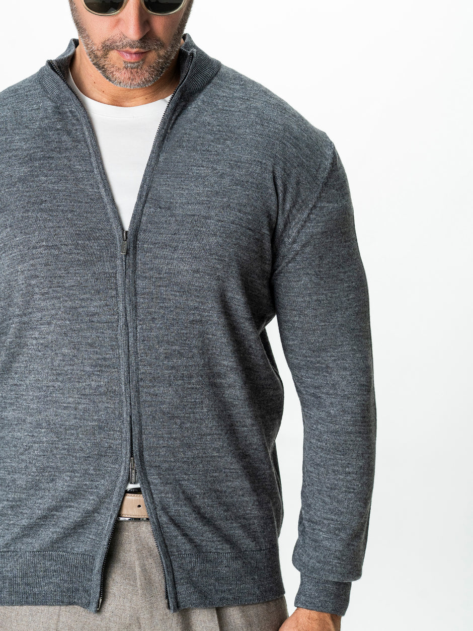 Pulover Cu Fermoar Lung Barbati Gri Din Lana Merinos Falco BMan0005 (6)