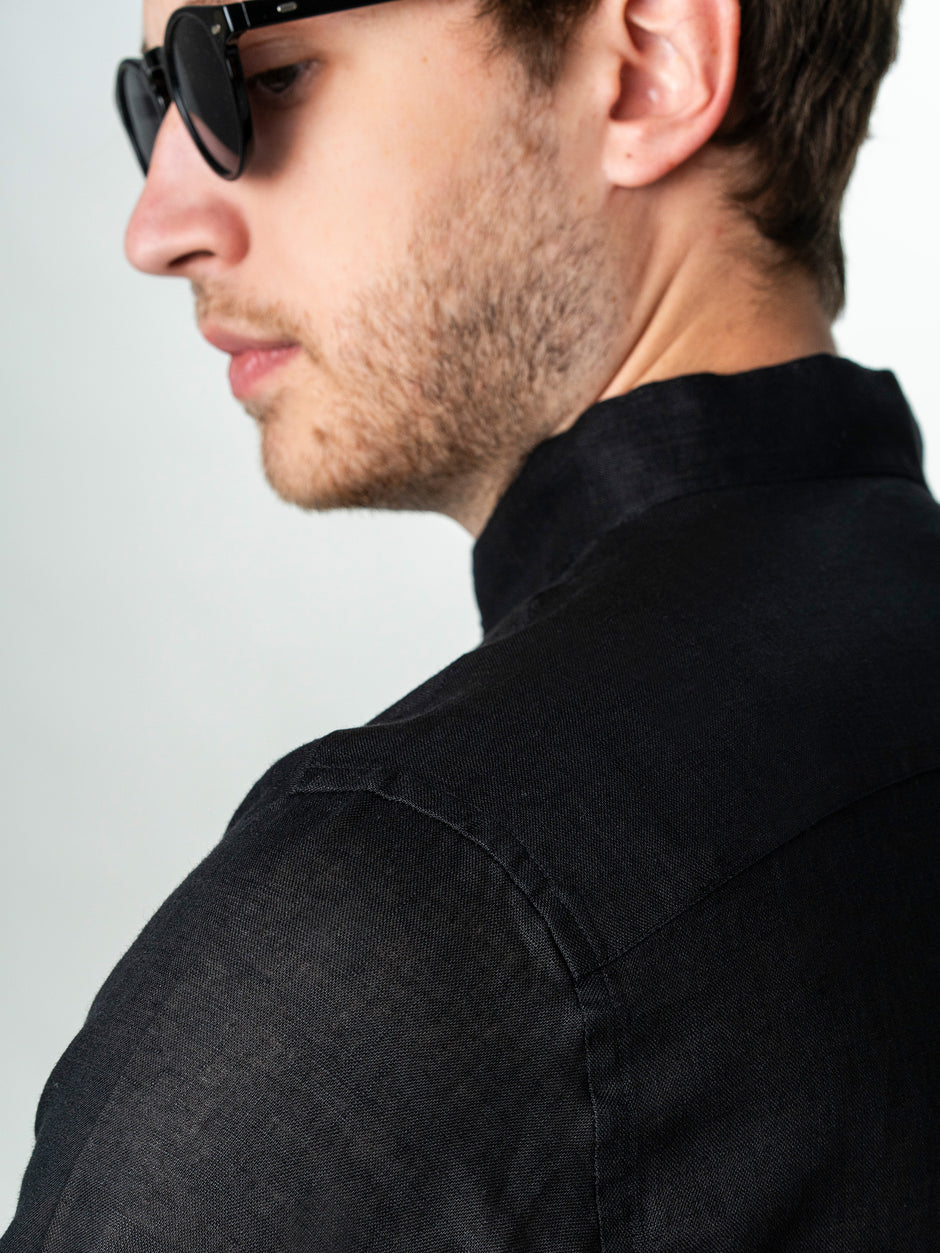Camasa Barbati De Vara Neagra 100% In Natural BMan0075 (7)