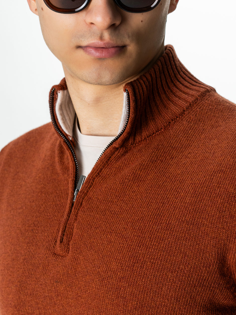 Pulover Caramiziu Barbati 100% Lana Lambswool Cu Fermoar BMan0027 (7)