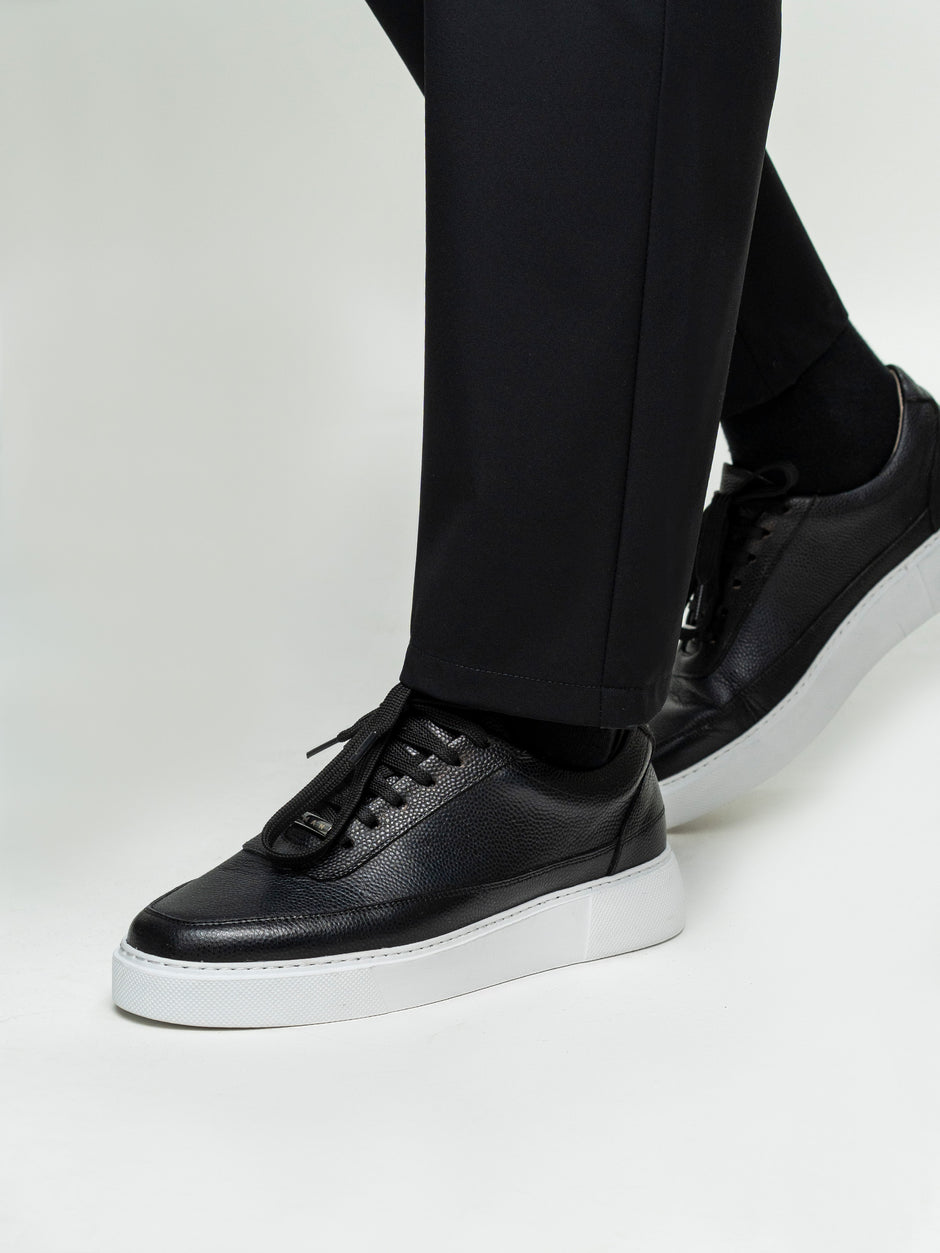 Pantaloni Casual Barbati Negri Din Spandex Cu Snur BMan0102 (7)