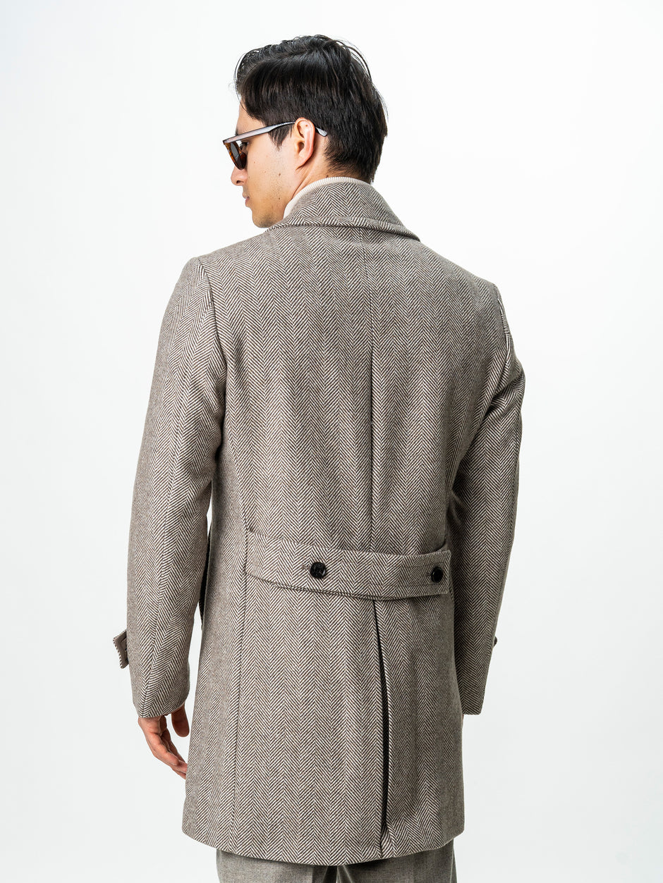 Palton Barbati La Doua Randuri Herringbone Din Lana Maro Cafeniu BMan0007 (9)