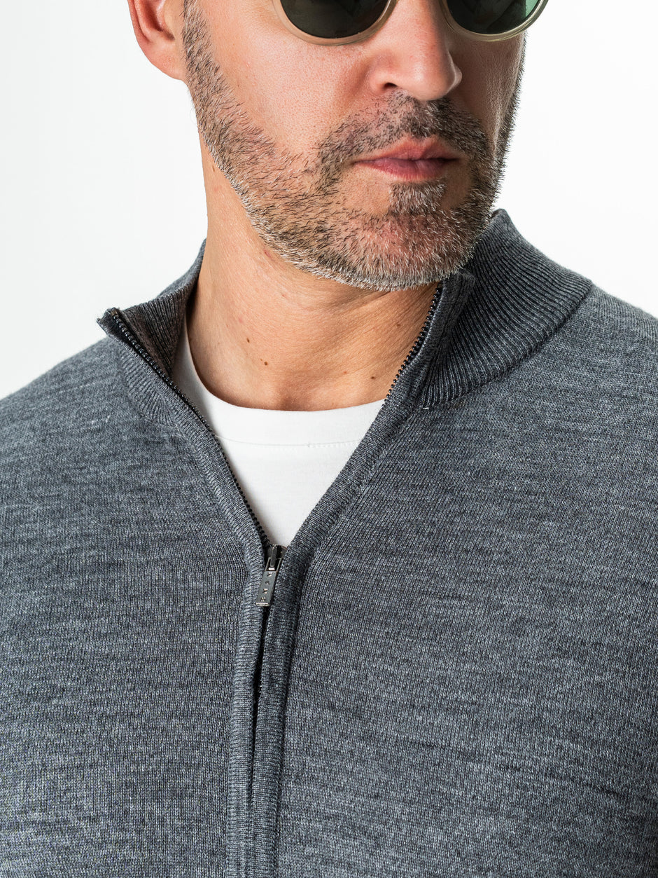 Pulover Cu Fermoar Lung Barbati Gri Din Lana Merinos Falco BMan0005 (7)
