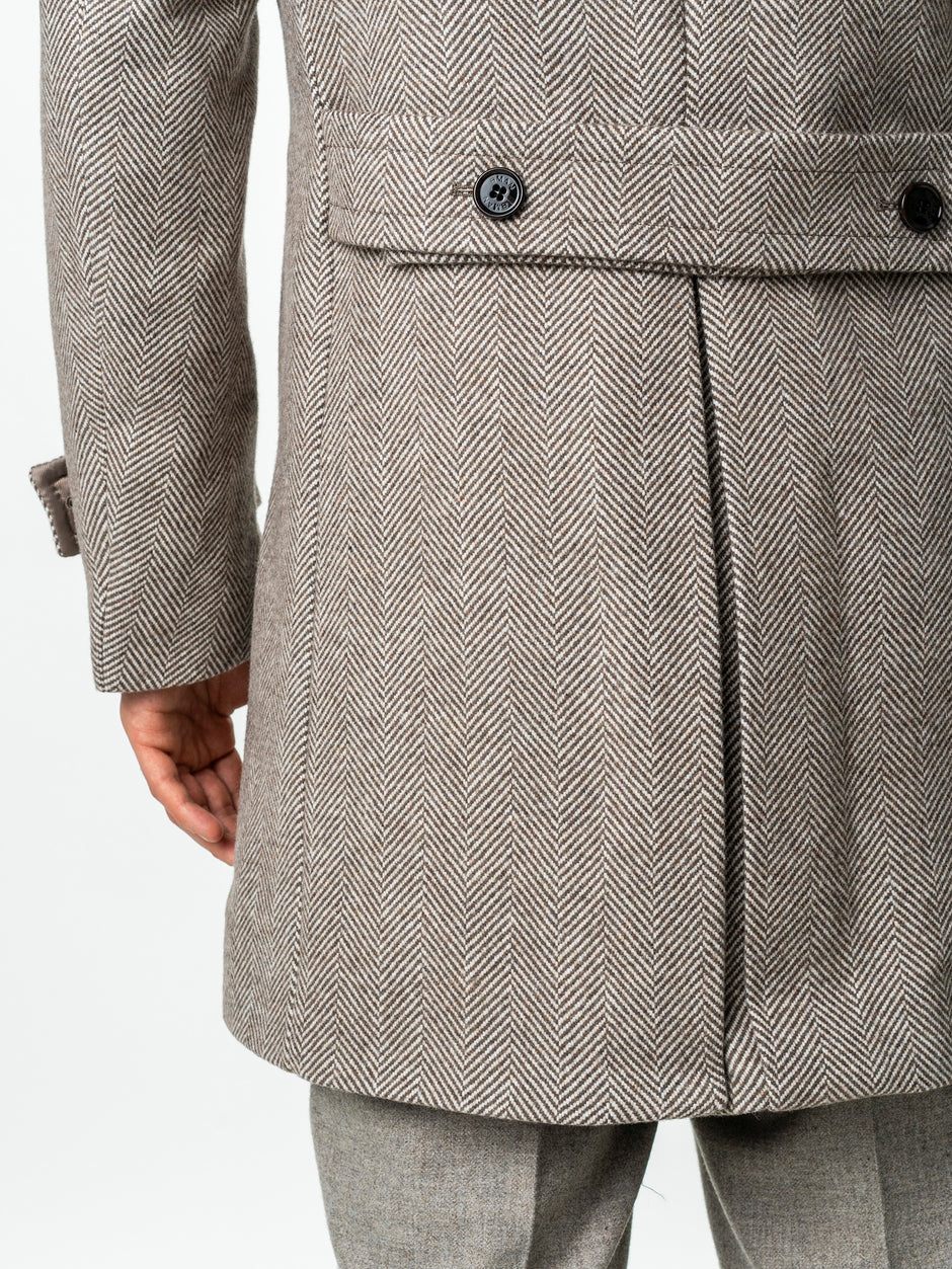 Palton Barbati La Doua Randuri Herringbone Din Lana Maro Cafeniu BMan0007 (5)