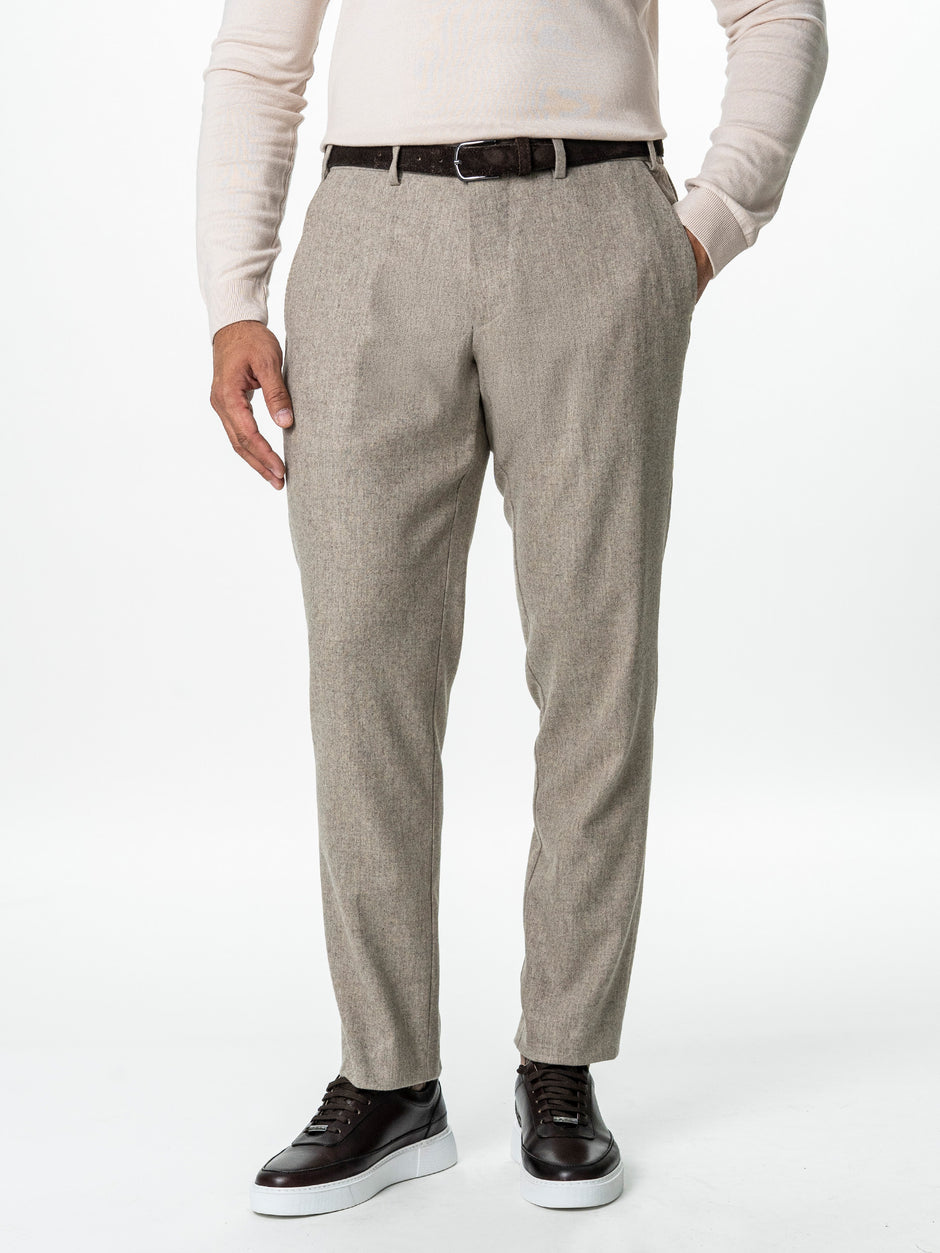 Pantaloni Barbati Cappuccino Din Lana Cu Sistem Dublu De Inchidere BMan0015 (4)
