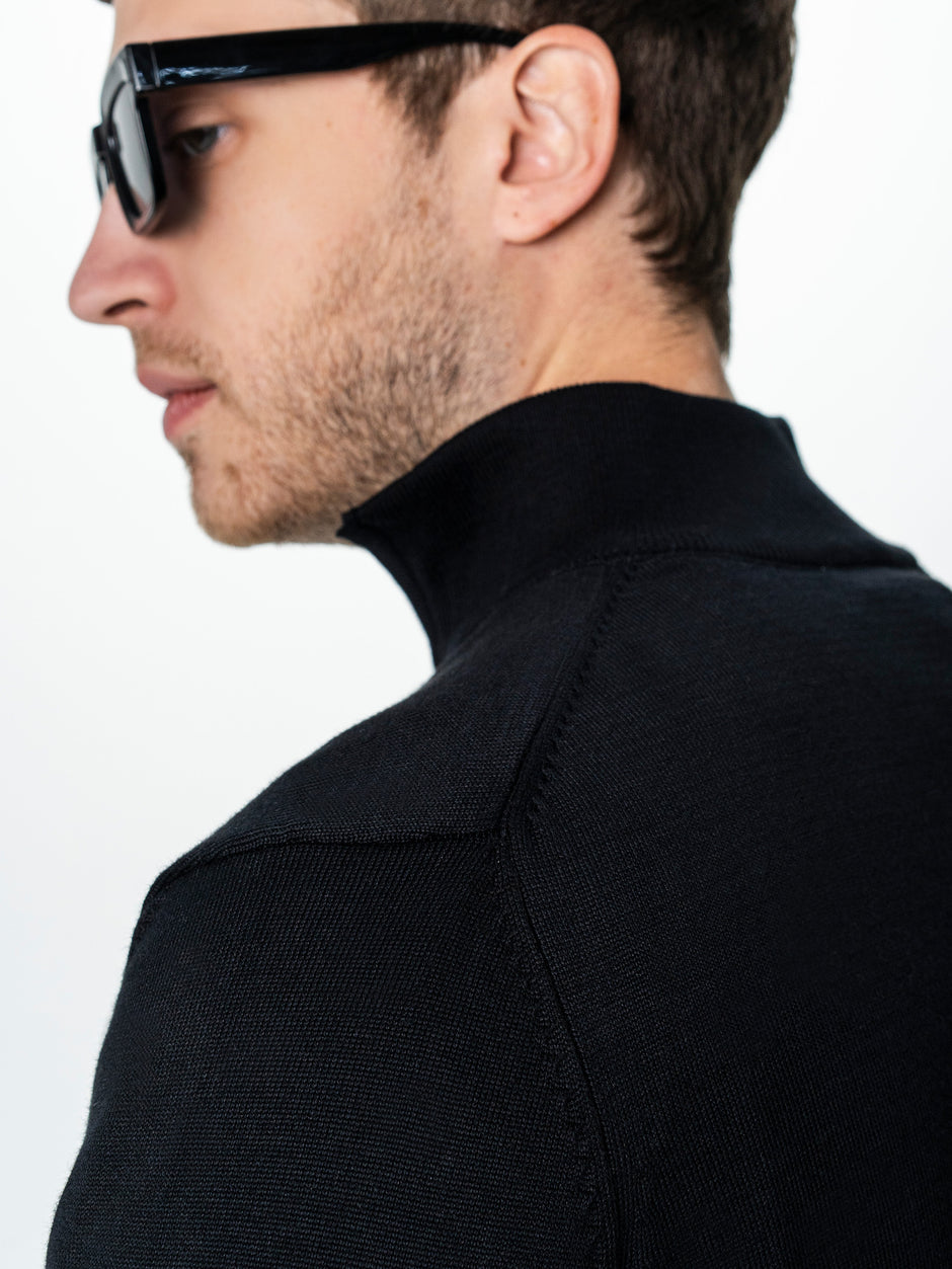 Pulover Cu Fermoar Office Barbati Negru Bumbac Levent Cottone BMan0001 (8)